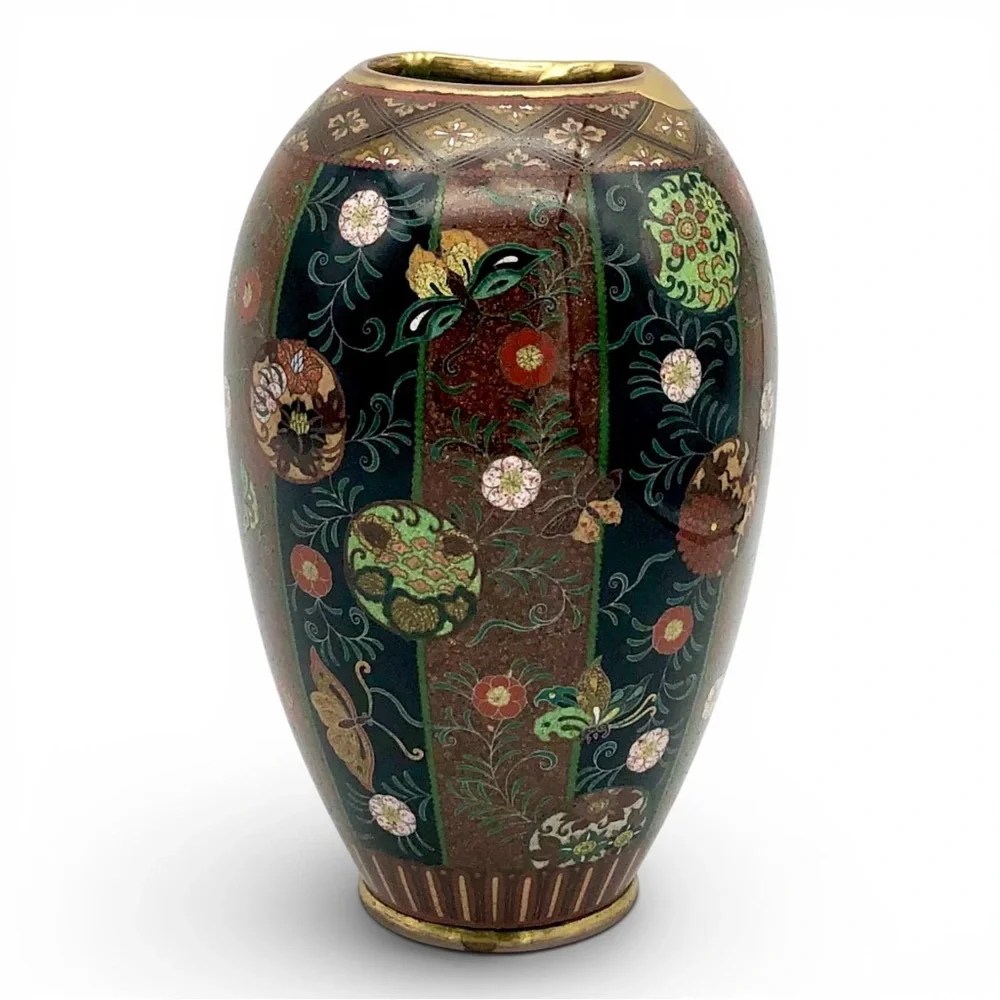 Antique Japanese Meiji Cloisonne Goldstone Vase Fine Kintsugi Art Repair